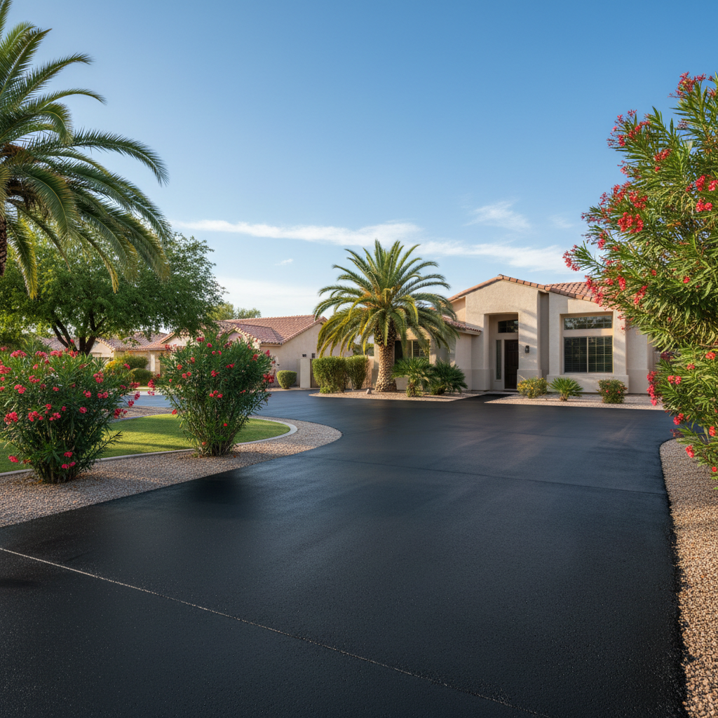 Completed asphalt sealcoating work at a residential property in Phoenix, AZ
