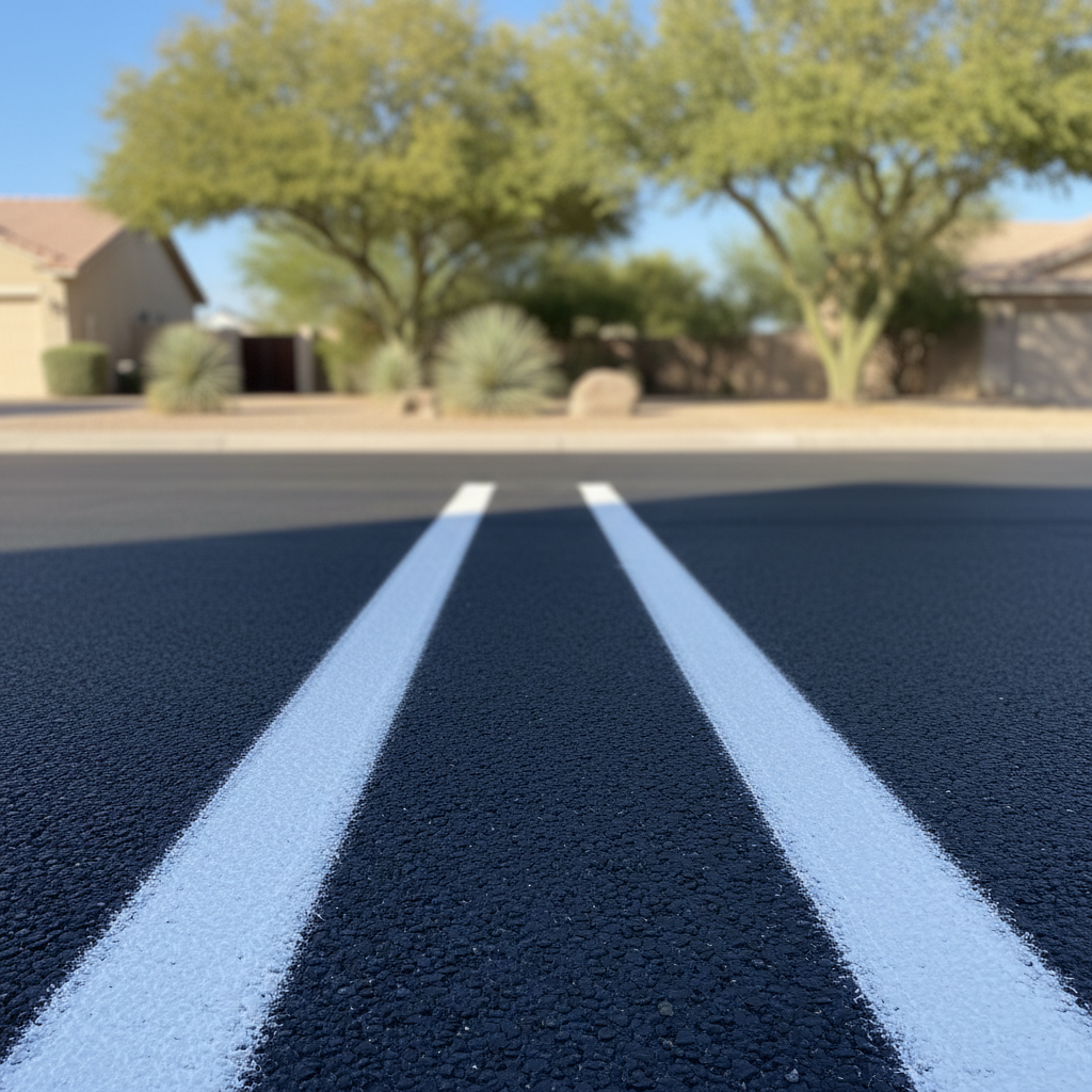 Completed asphalt striping work at a residential property in Peoria, AZ
