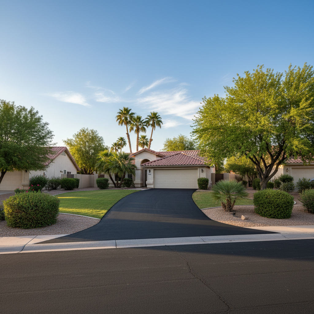 Completed driveway paving work at a residential property in Phoenix, AZ
