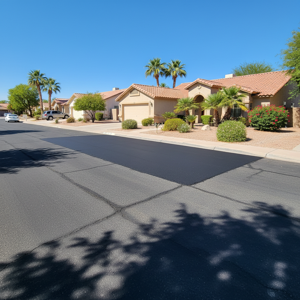 Completed asphalt repair work at a residential property in Phoenix, AZ