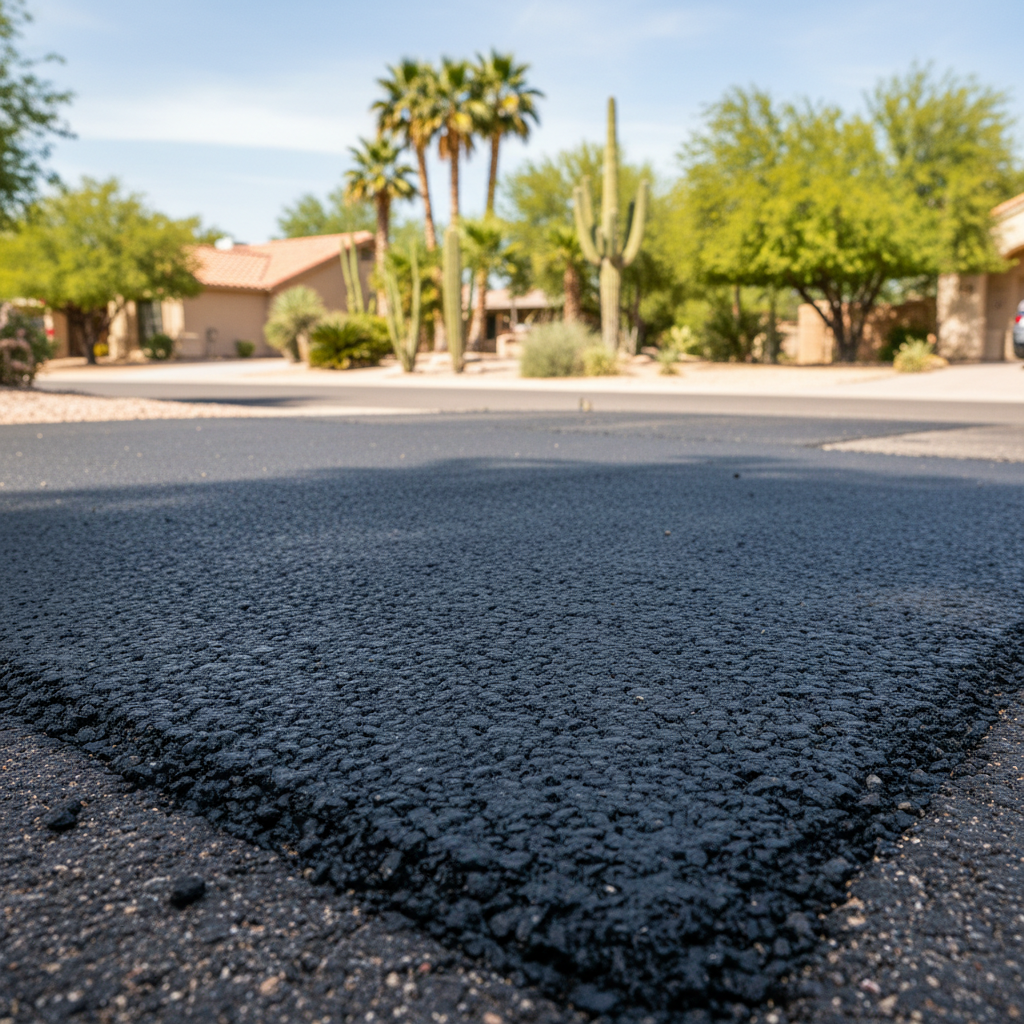 Completed asphalt repair work at a residential property in Phoenix, AZ