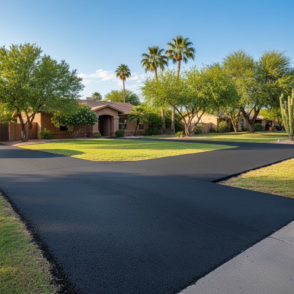 Completed asphalt repair work at a residential property in Phoenix, AZ