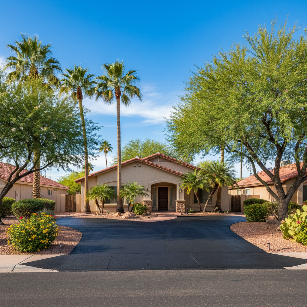 Completed asphalt sealcoating work at a residential property in Phoenix, AZ