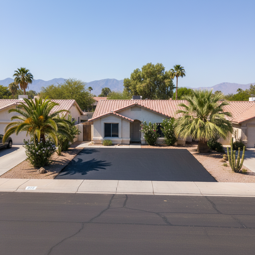 Completed asphalt repair work at a residential property in Phoenix, AZ