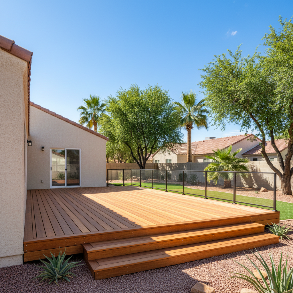 Completed deck construction work at a residential property in Phoenix, AZ