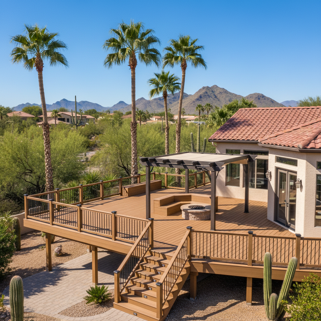 Completed trex decks work at a residential property in Scottsdale, AZ