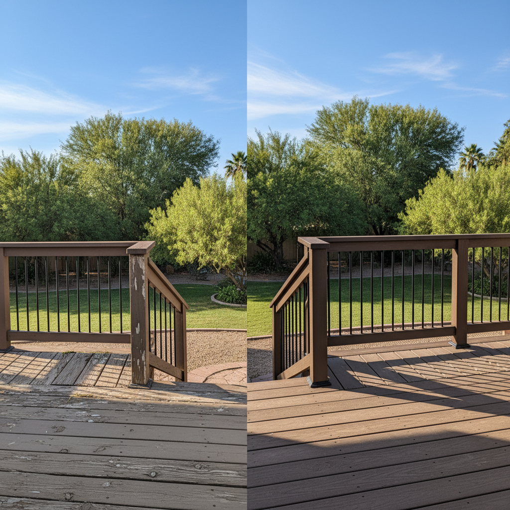 Completed deck railing installation work at a residential property in Phoenix, AZ