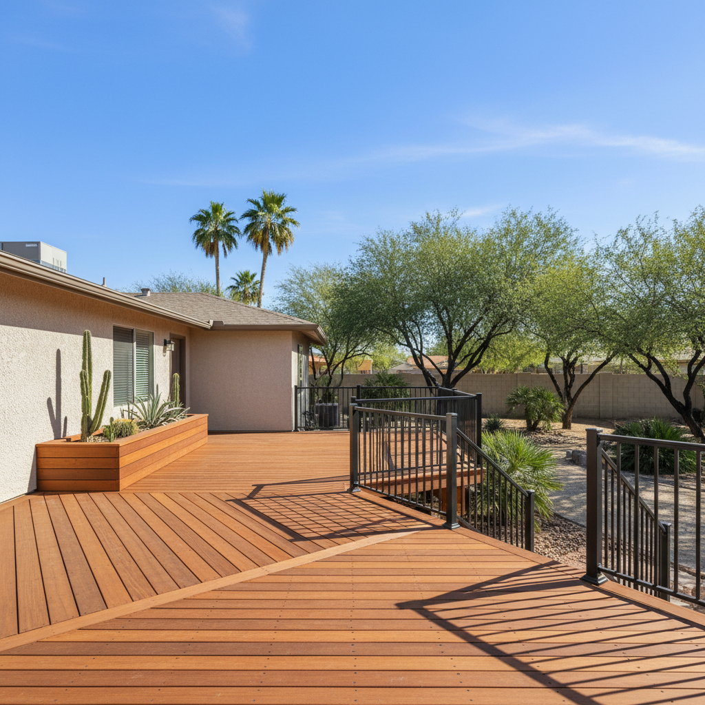 Completed deck construction work at a residential property in Phoenix, AZ
