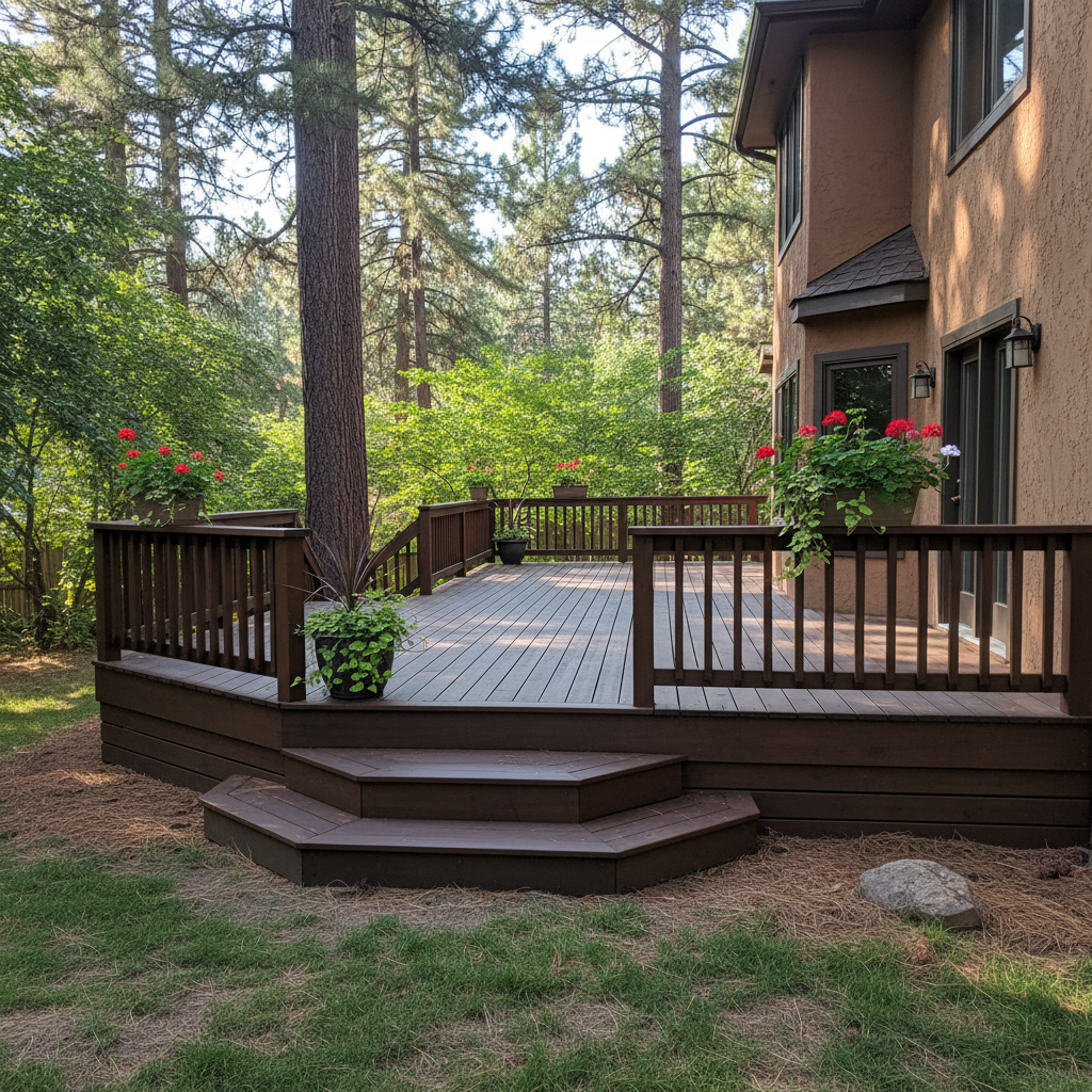 Completed wooden decks work at a residential property in Flagstaff, AZ