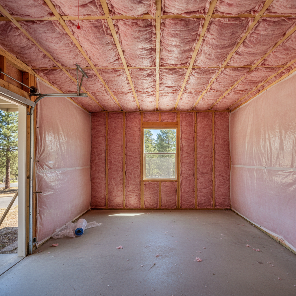 Completed garage insulation work at a residential property in Flagstaff, AZ