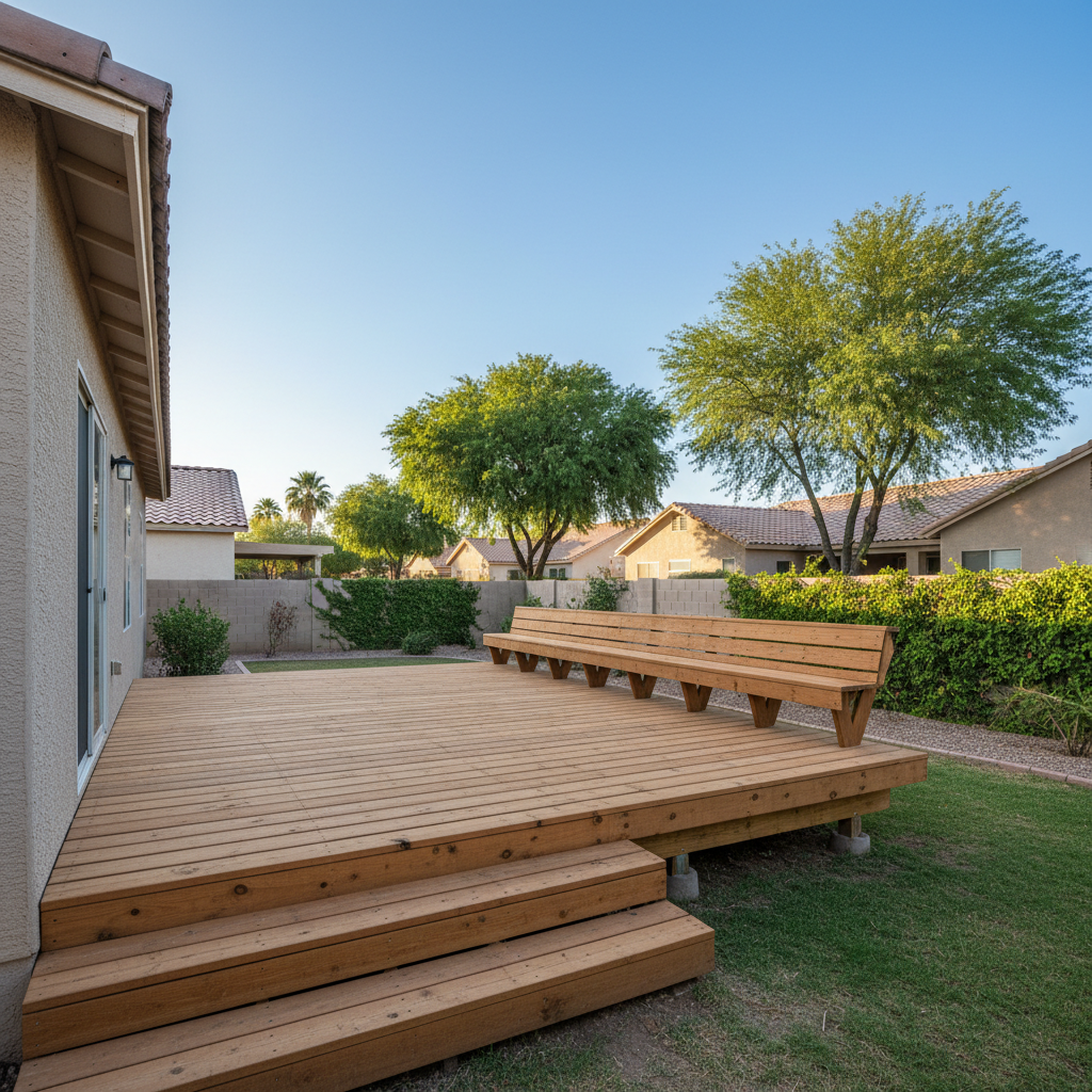 Completed wooden decks work at a residential property in Tempe, AZ