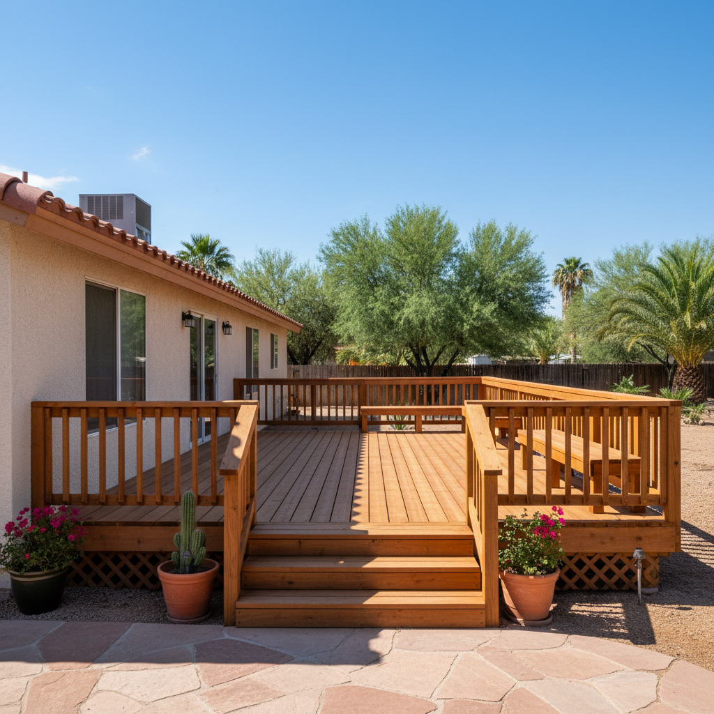 Completed wooden decks work at a residential property in Apache Junction, AZ