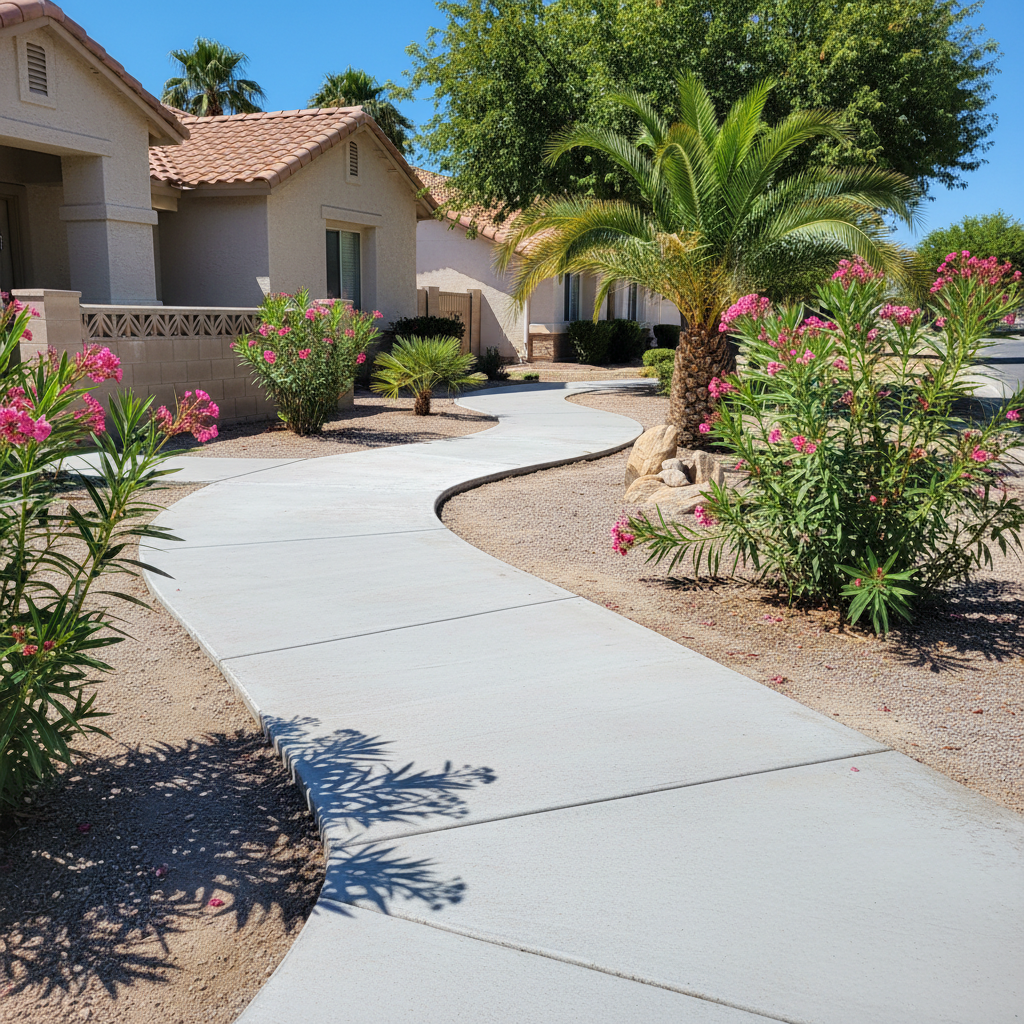 Completed concrete sidewalks work at a residential property in Bullhead City, AZ