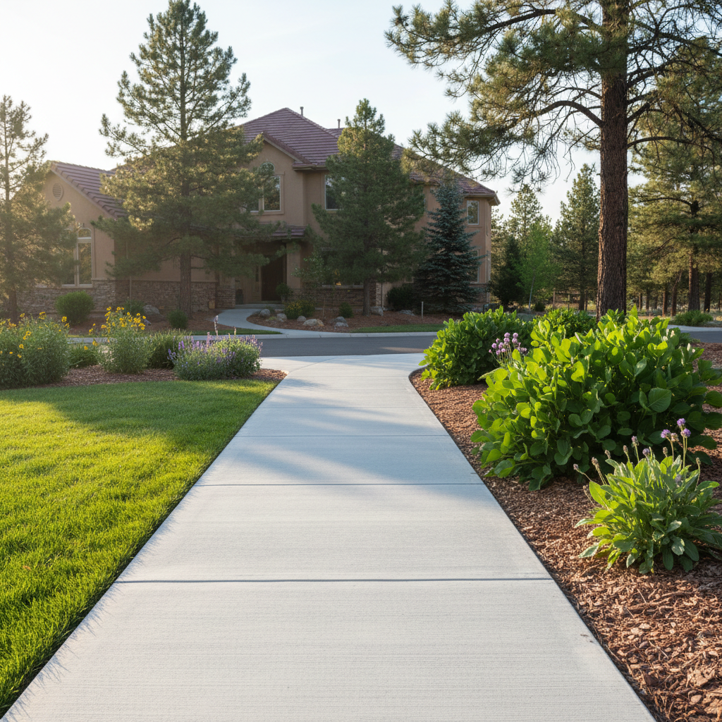 Completed concrete sidewalks work at a residential property in Flagstaff, AZ