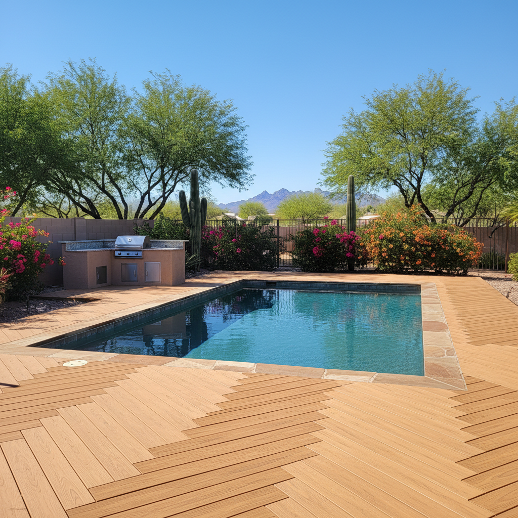 Completed pool decks work at a residential property in Coolidge, AZ