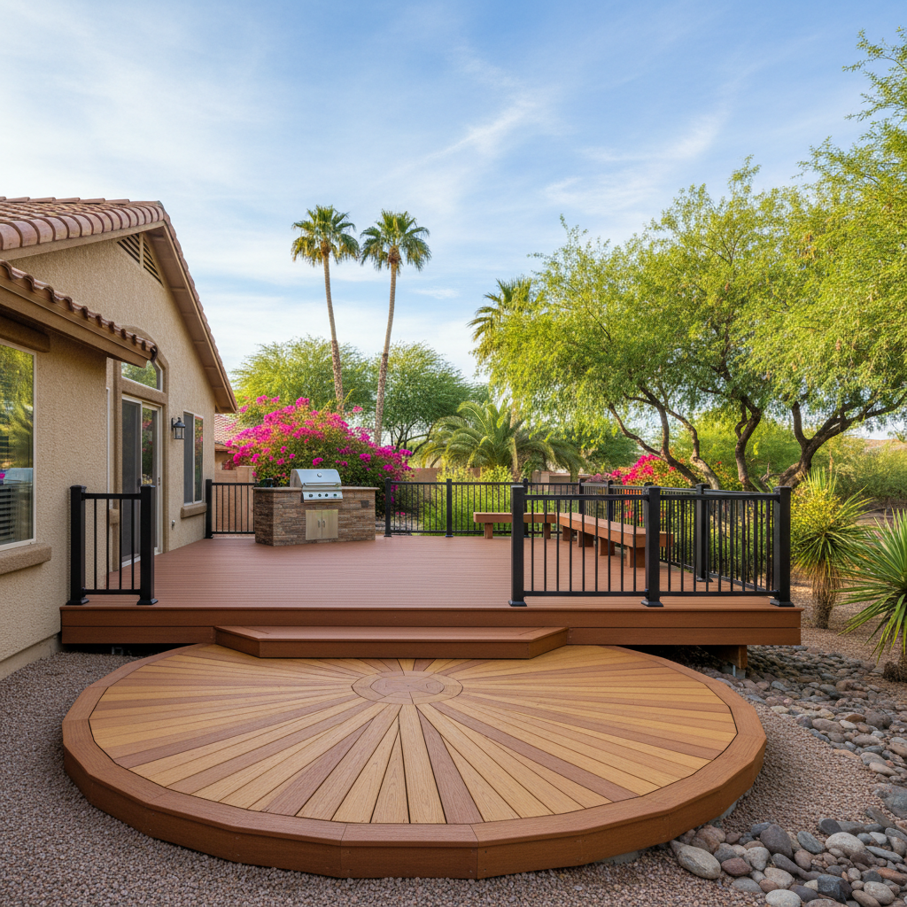 Completed trex decks work at a residential property in Tempe, AZ
