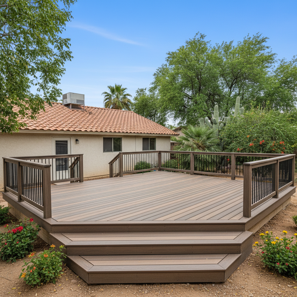 Completed trex decks work at a residential property in Phoenix, AZ