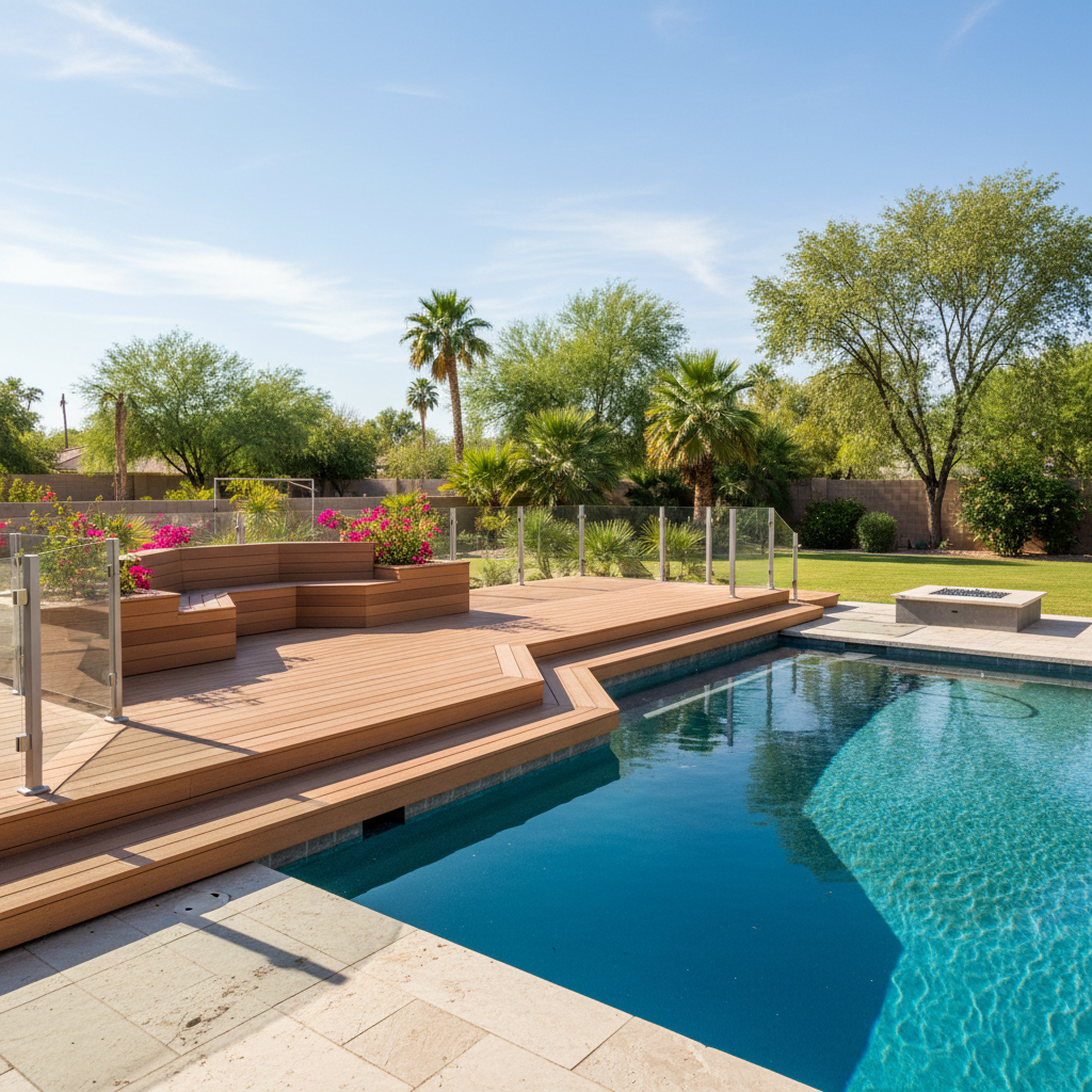 Completed pool decks work at a residential property in Phoenix, AZ