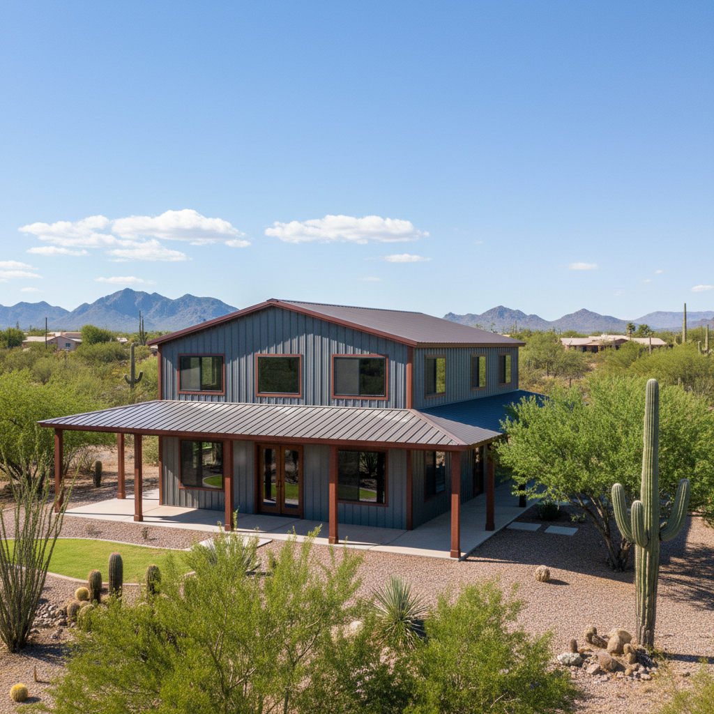 Completed metal barndominiums work at a residential property in Apache Junction, AZ