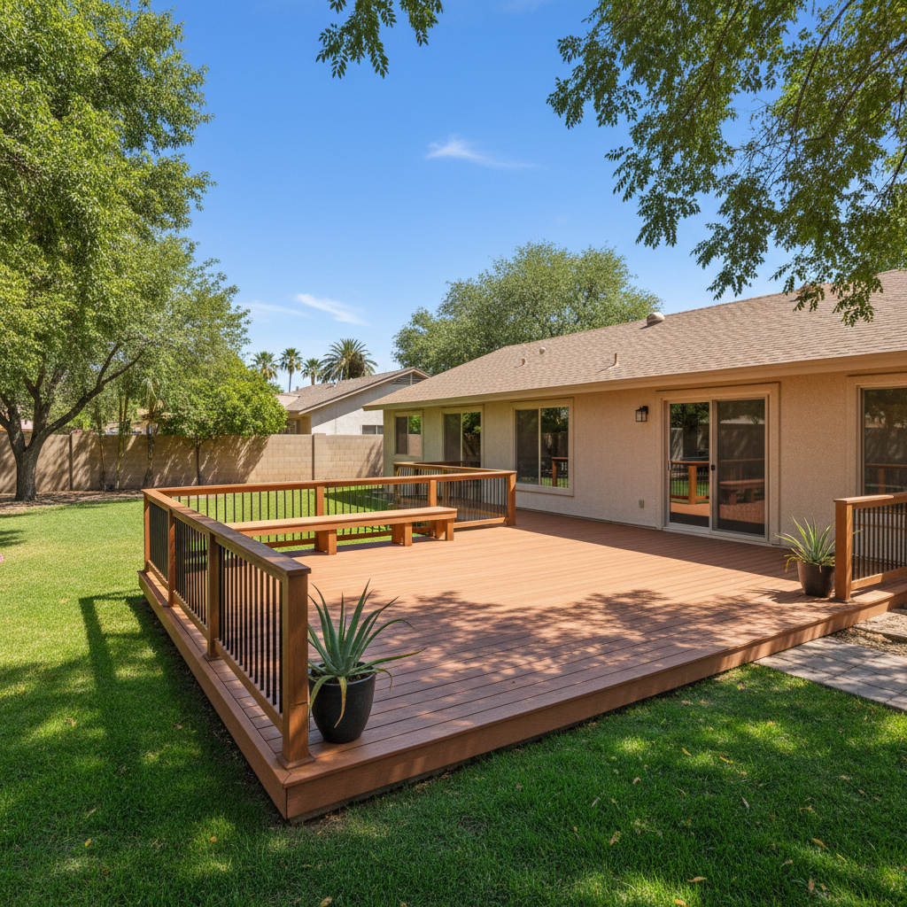 Completed composite decks work at a residential property in Tempe, AZ