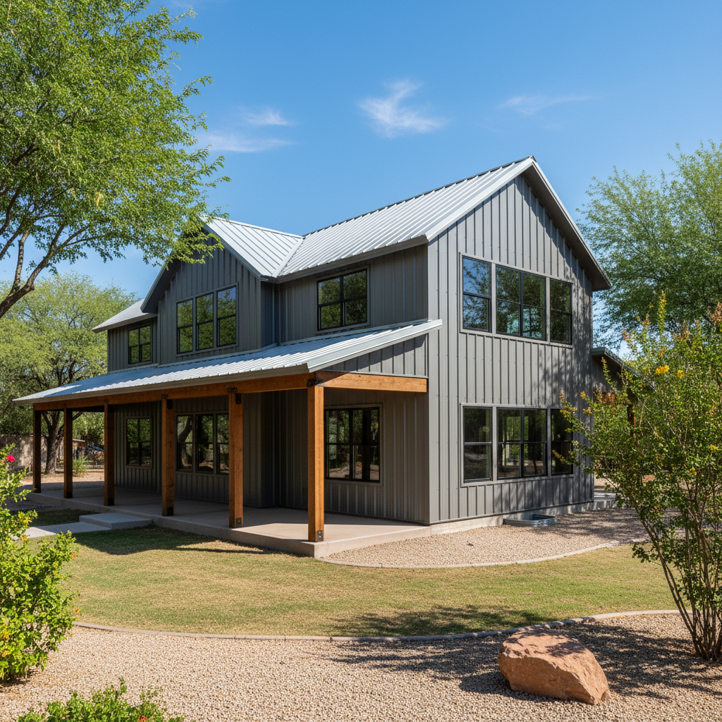 Completed metal barndominiums work at a residential property in Mesa, AZ