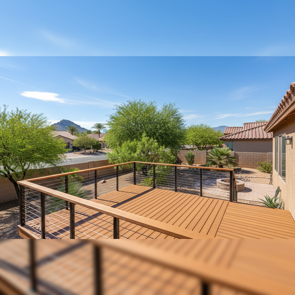 Completed deck railing installation work at a residential property in El Mirage, AZ