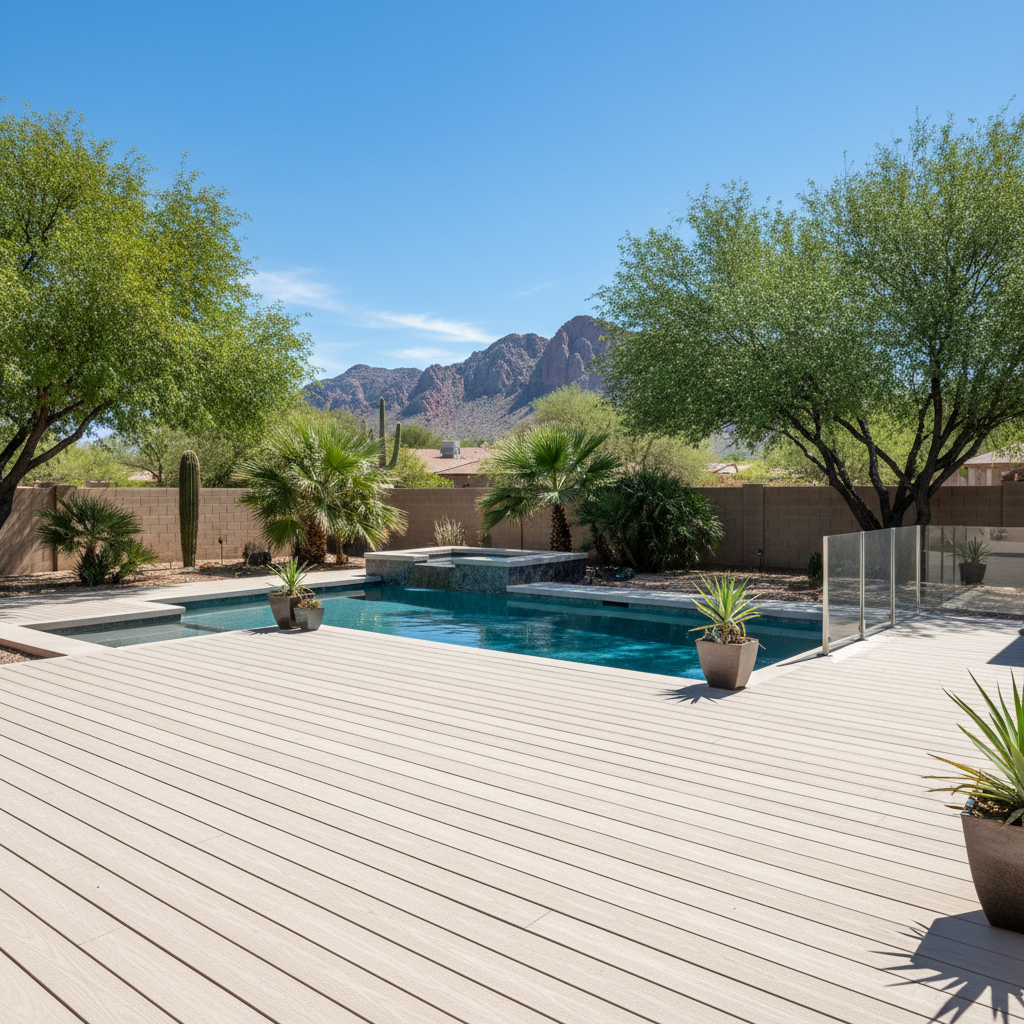 Completed pool decks work at a residential property in Apache Junction, AZ