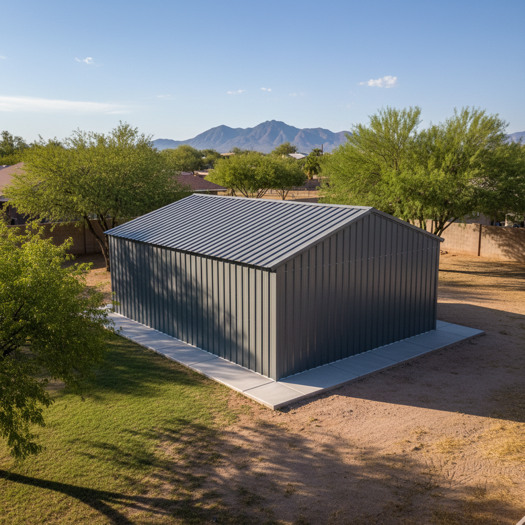 Completed metal building installation work at a residential property in Mesa, AZ