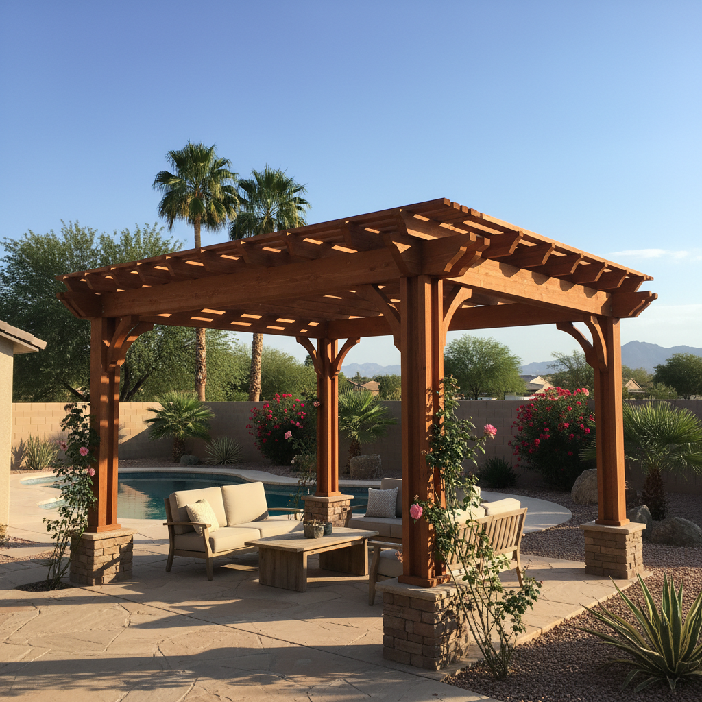 Completed pergola construction work at a residential property in Glendale, AZ