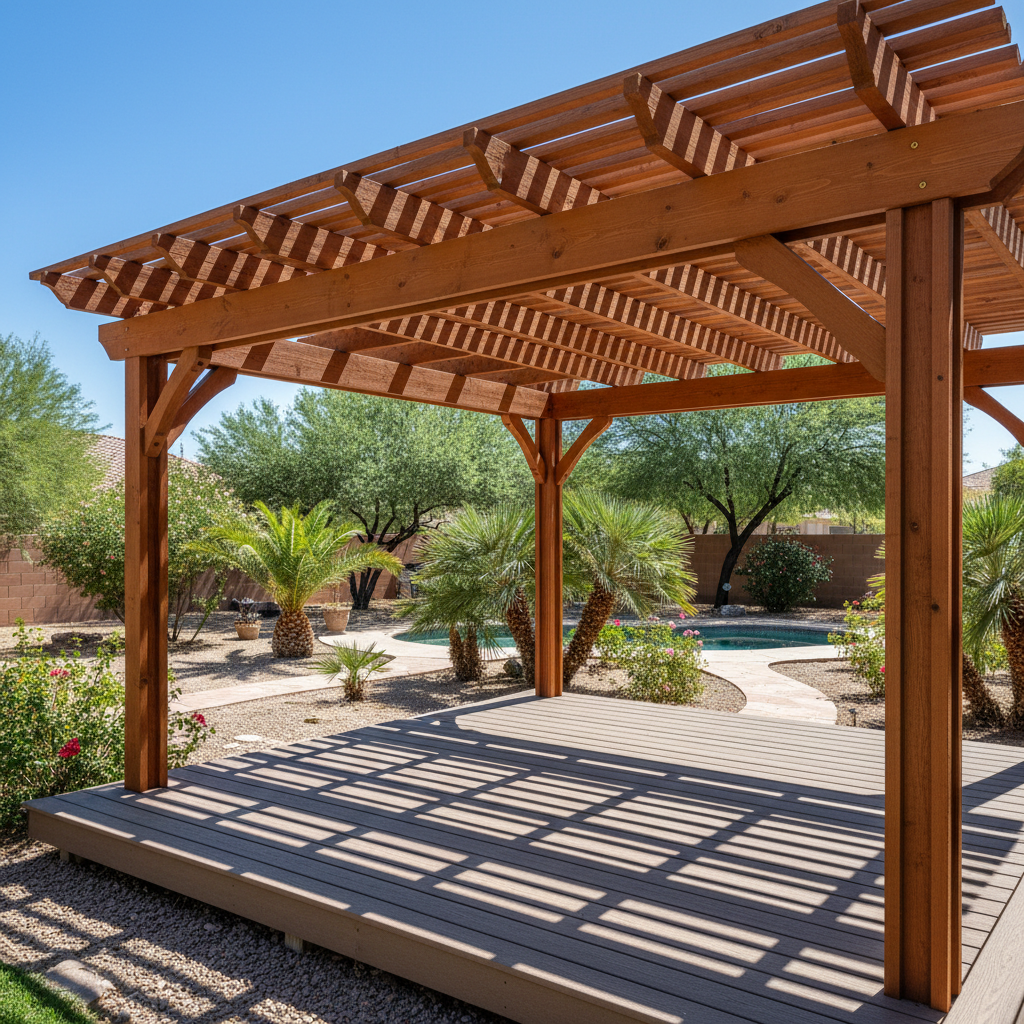 Completed pergola construction work at a residential property in Phoenix, AZ