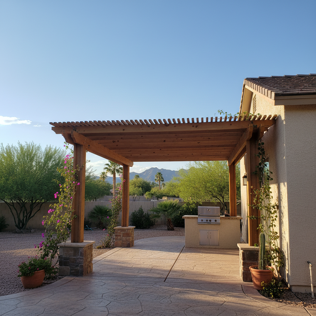 Completed pergola construction work at a residential property in El Mirage, AZ