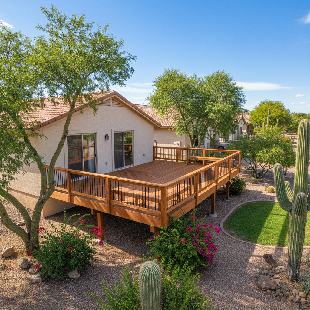 Completed deck construction work at a residential property in Laveen, AZ
