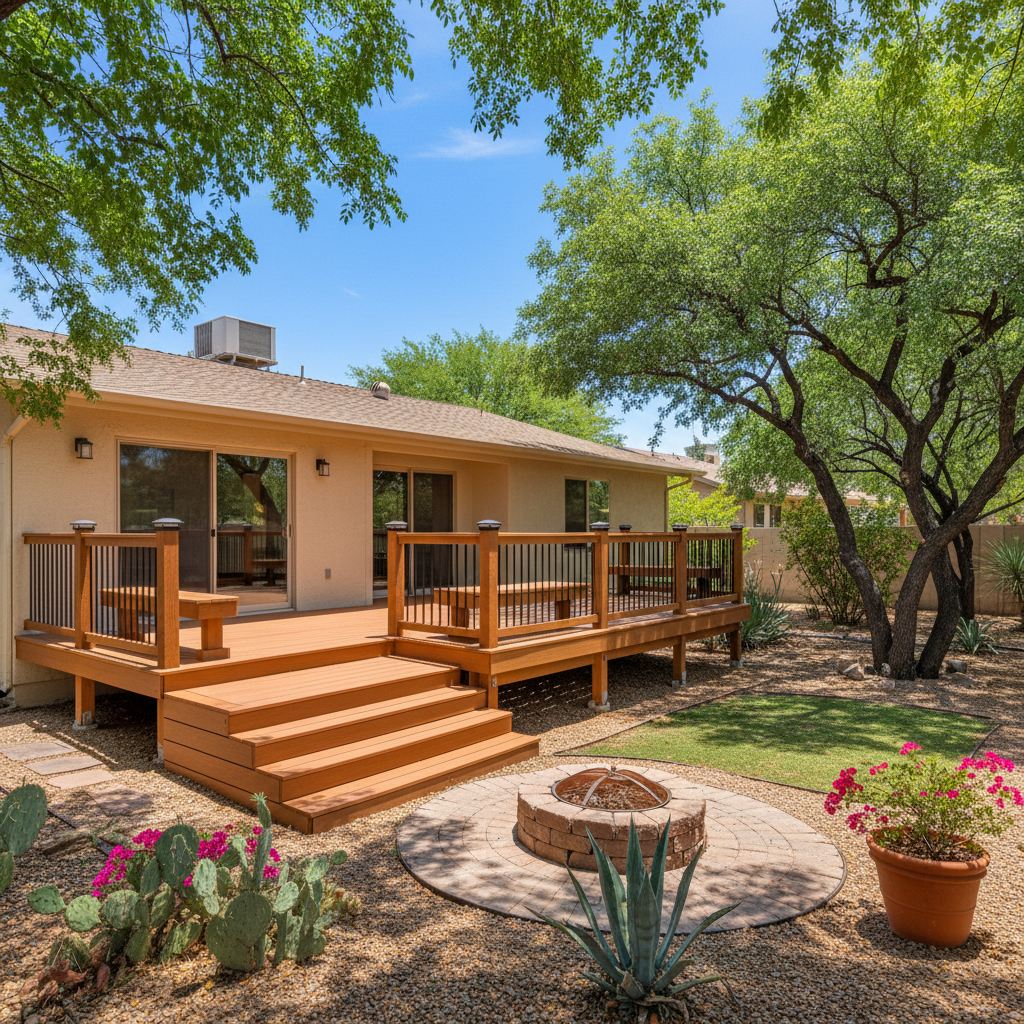 Completed deck construction work at a residential property in Queen Creek, AZ