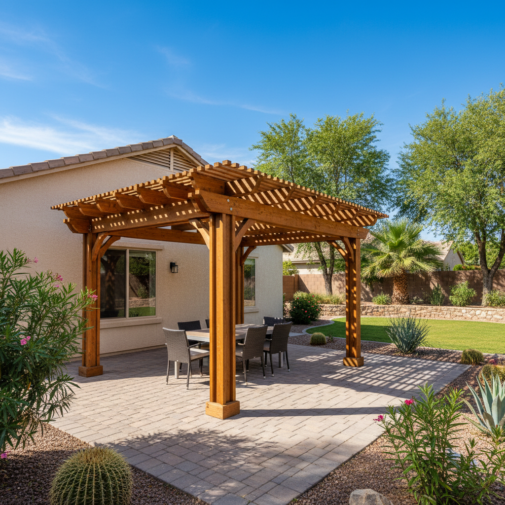 Completed pergola construction work at a residential property in Laveen, AZ