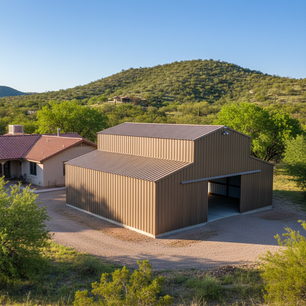 Completed metal pole barns work at a residential property in Marana, AZ