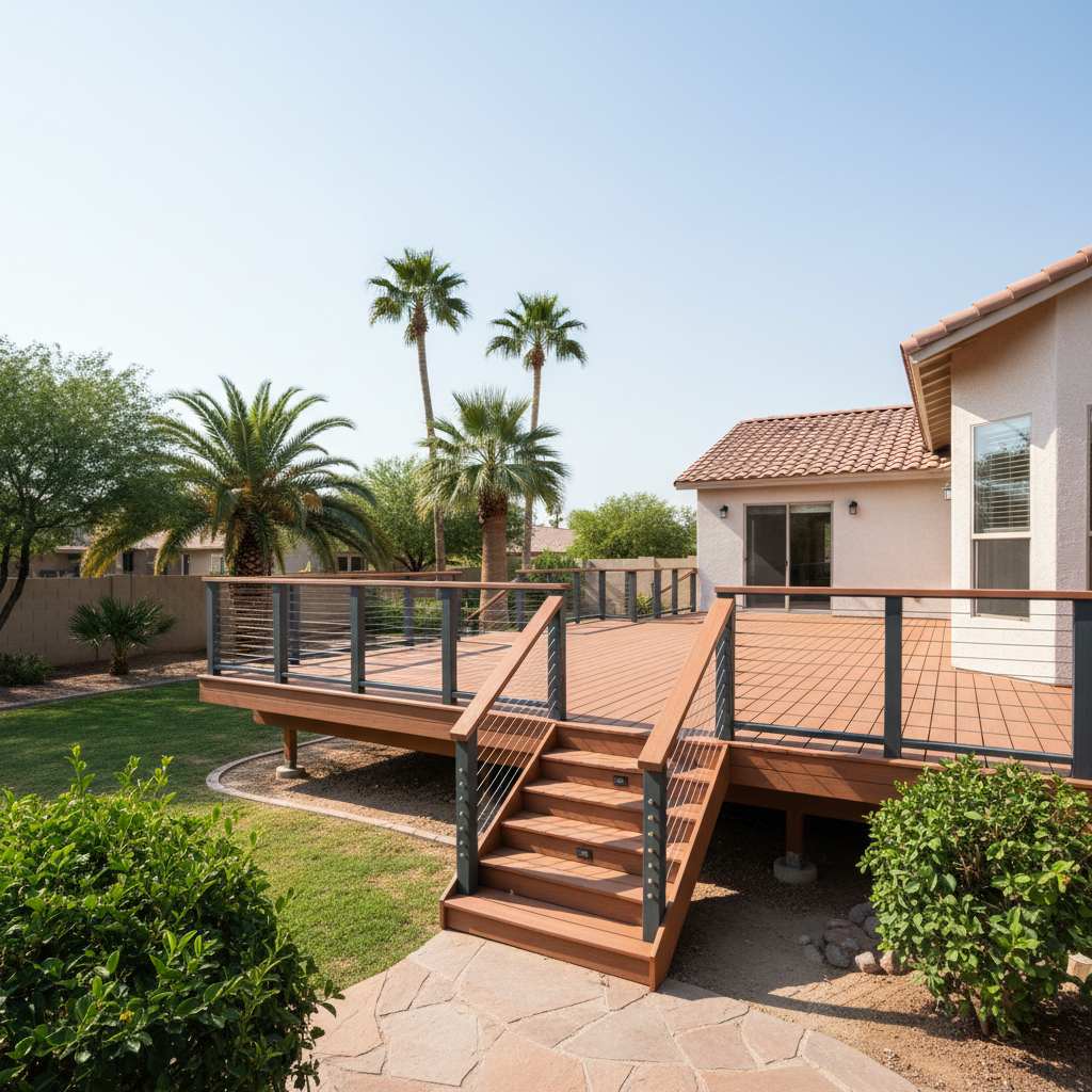 Completed composite decks work at a residential property in Phoenix, AZ