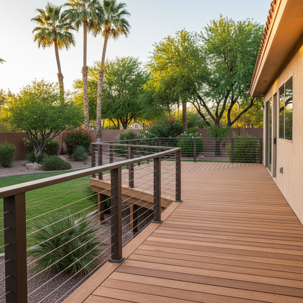 Completed deck railing installation work at a residential property in Queen Creek, AZ