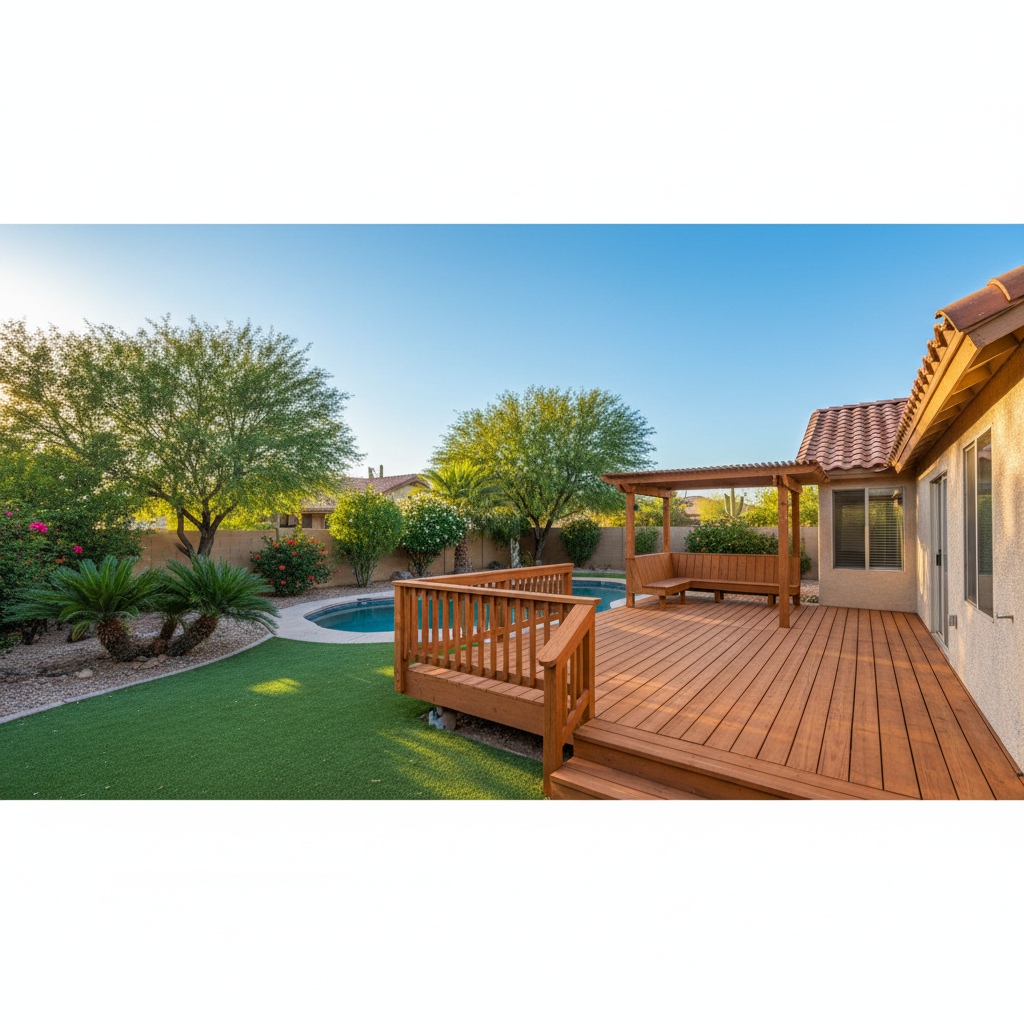 Completed wooden decks work at a residential property in Phoenix, AZ