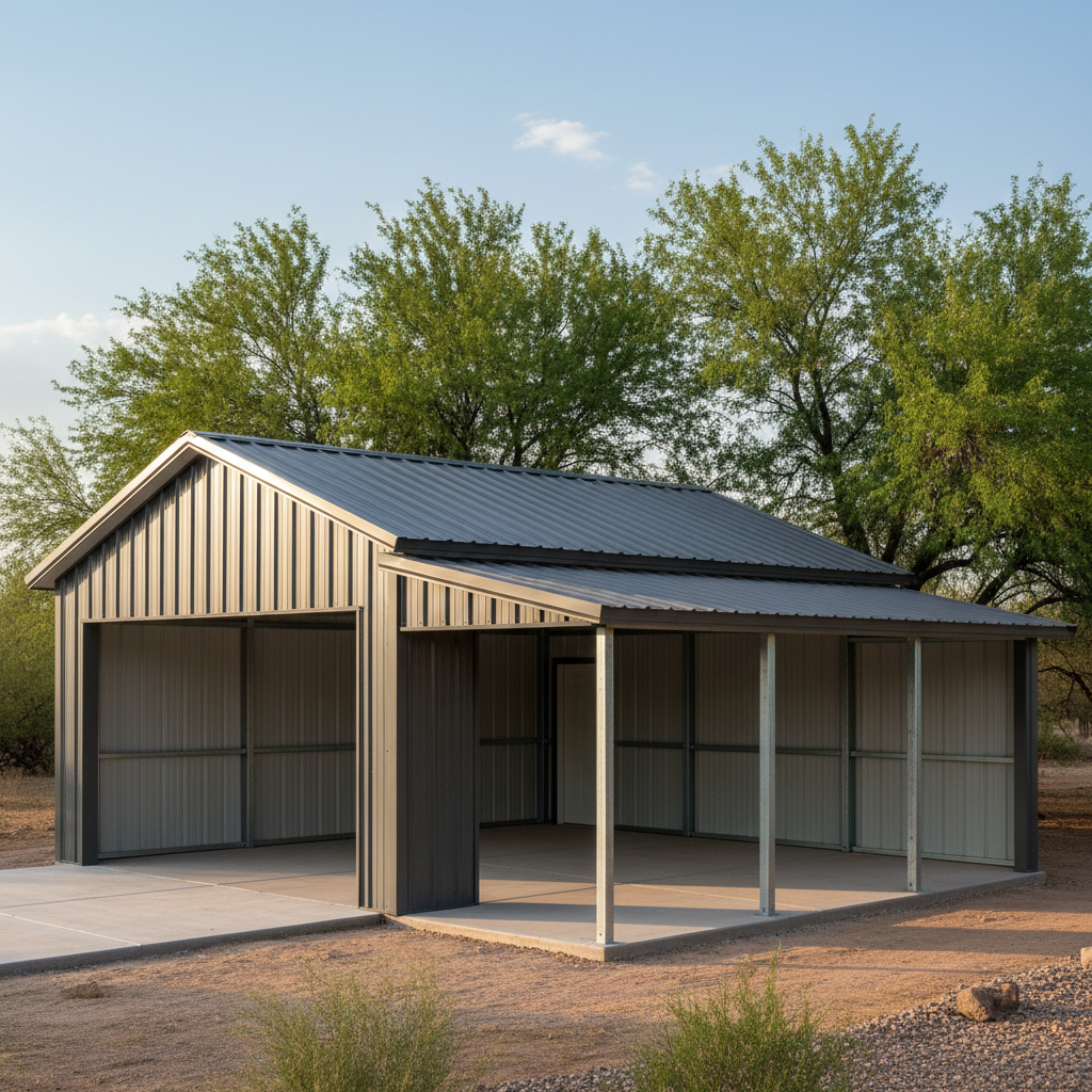 Completed metal post frame construction work at a residential property in Mesa, AZ