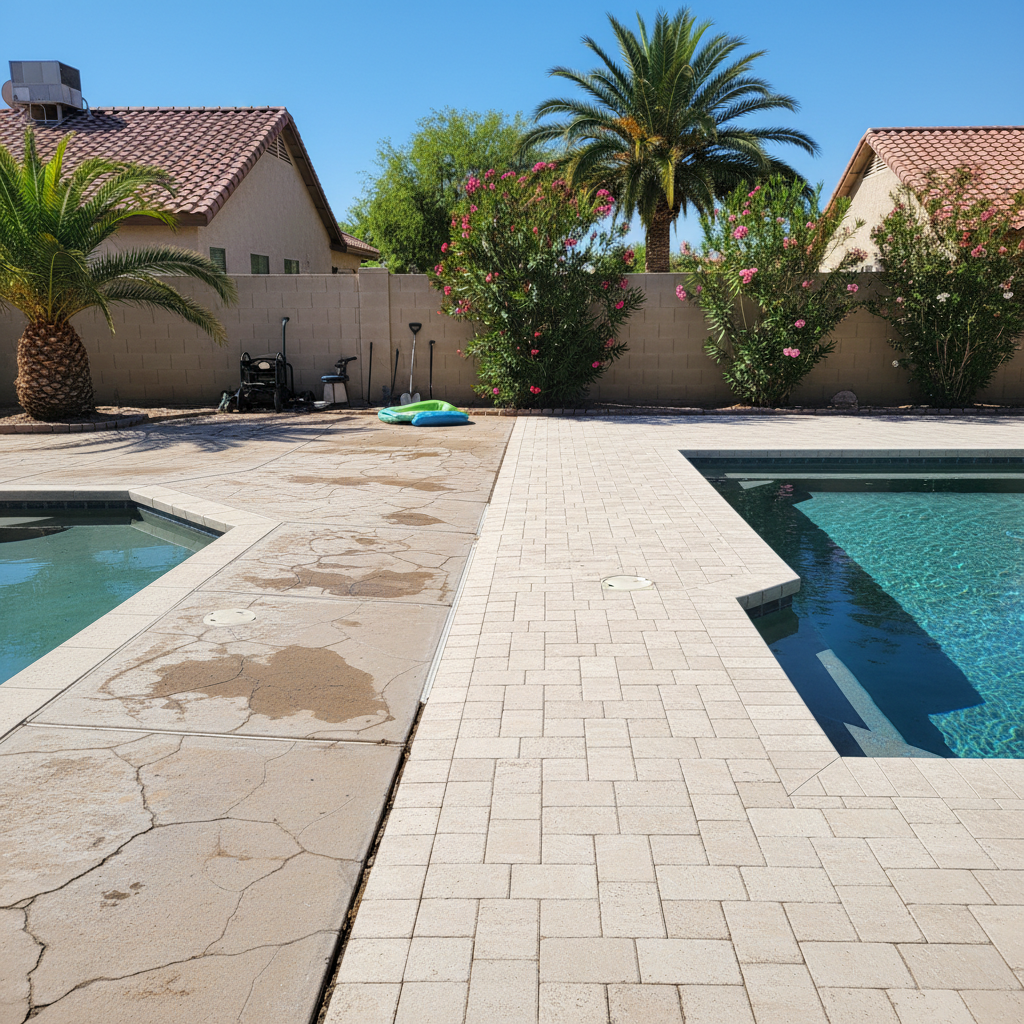 Completed pool decks work at a residential property in Laveen, AZ
