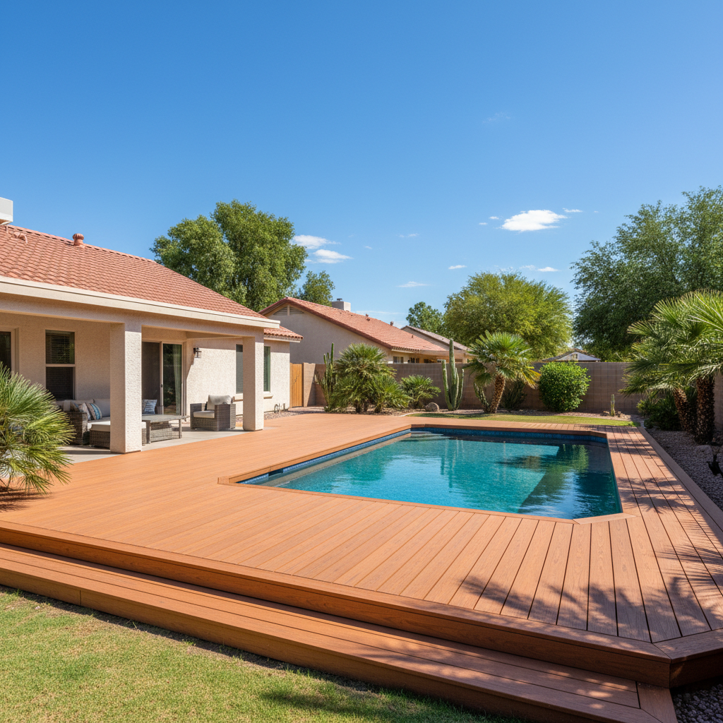 Completed pool decks work at a residential property in Glendale, AZ