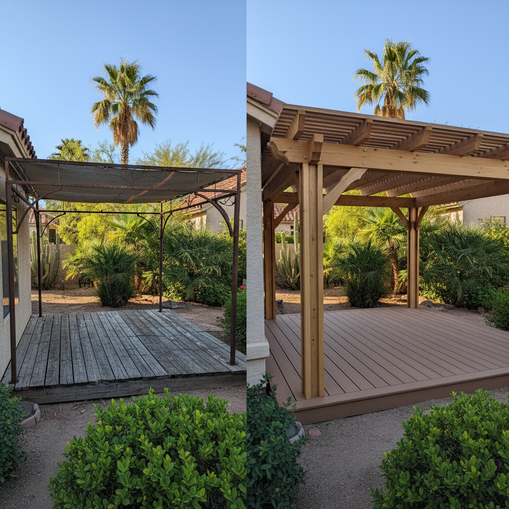 Completed pergola construction work at a residential property in Scottsdale, AZ