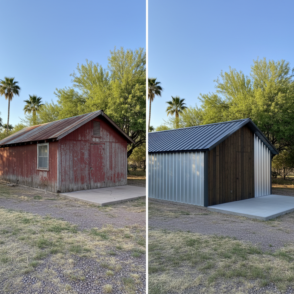 Completed metal barndominiums work at a residential property in Chandler, AZ