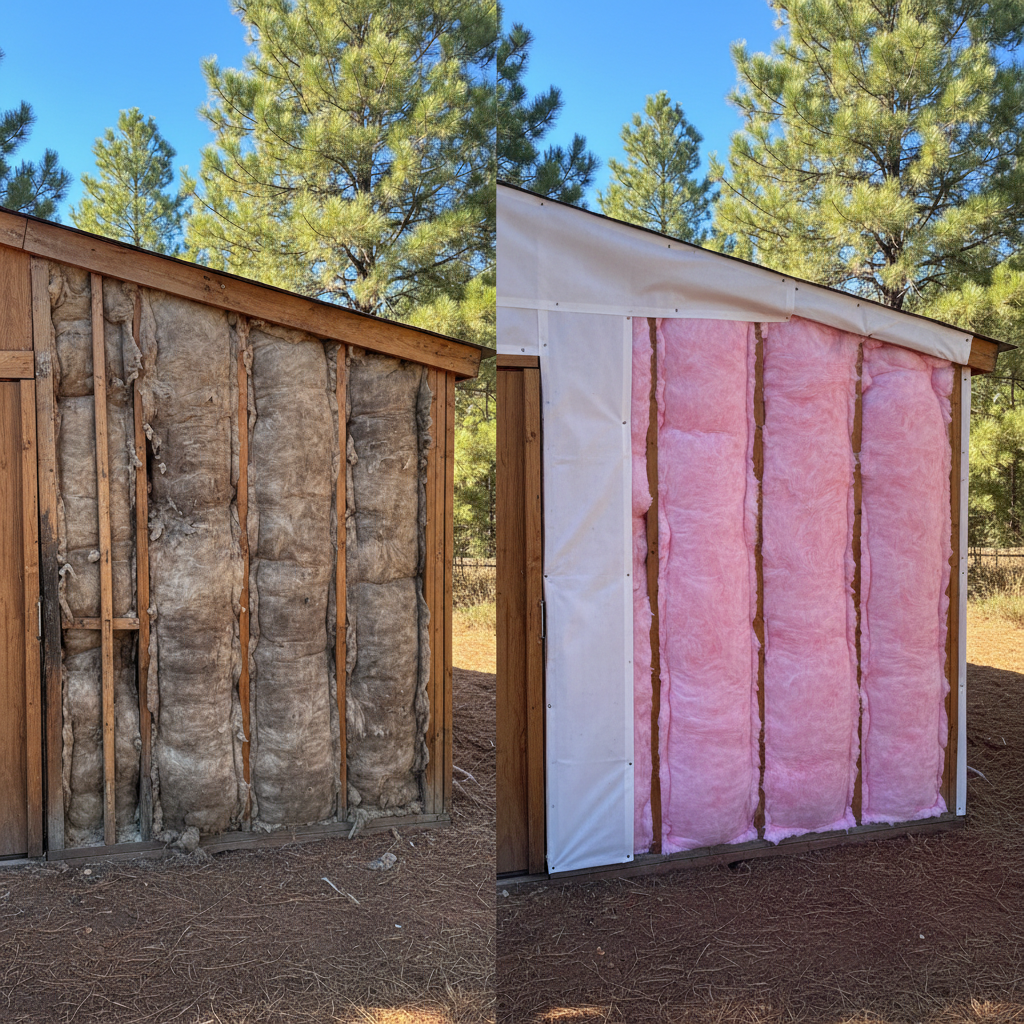 Completed shed insulation work at a residential property in Flagstaff, AZ