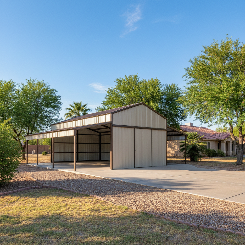 Completed metal pole barns work at a residential property in El Mirage, AZ