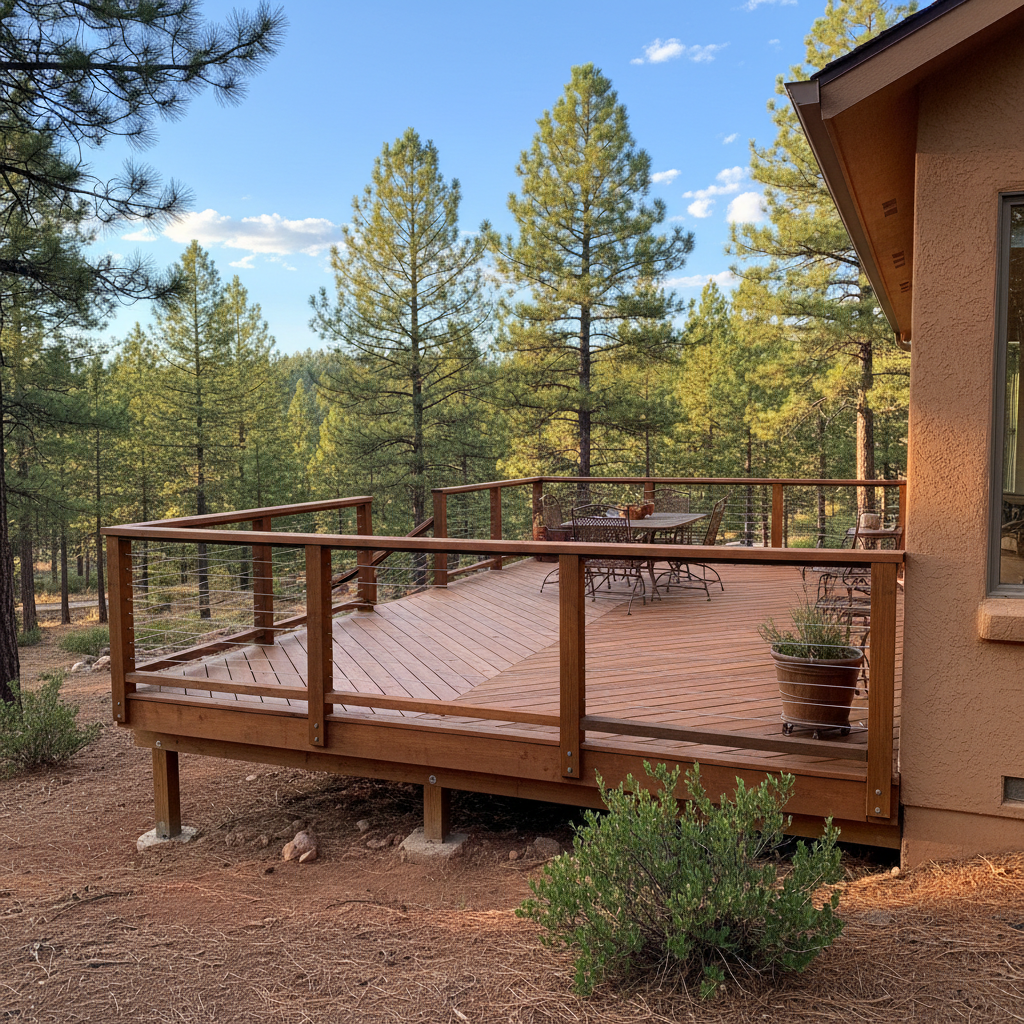 Completed deck railing installation work at a residential property in Flagstaff, AZ