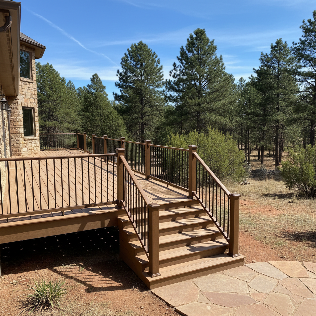 Completed deck railing installation work at a residential property in Flagstaff, AZ