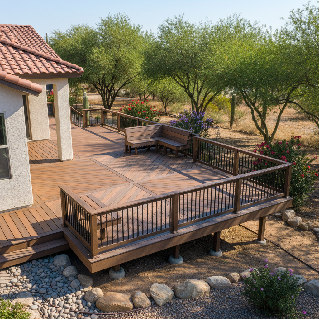 Completed trex decks work at a residential property in Phoenix, AZ