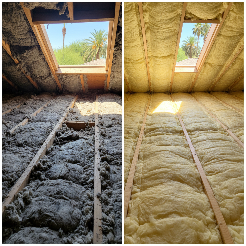 Completed batt insulation installation work at a residential property in Mesa, AZ