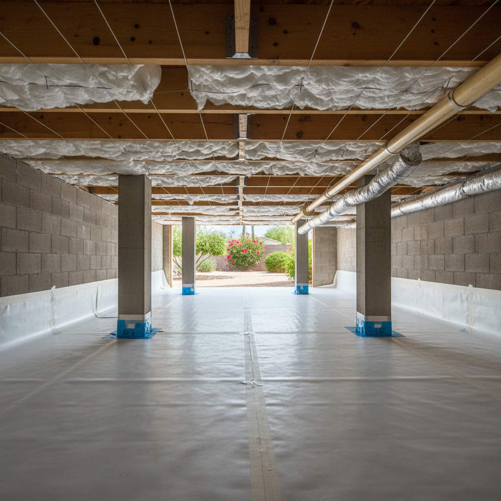 Completed crawl space insulation work at a residential property in Mesa, AZ